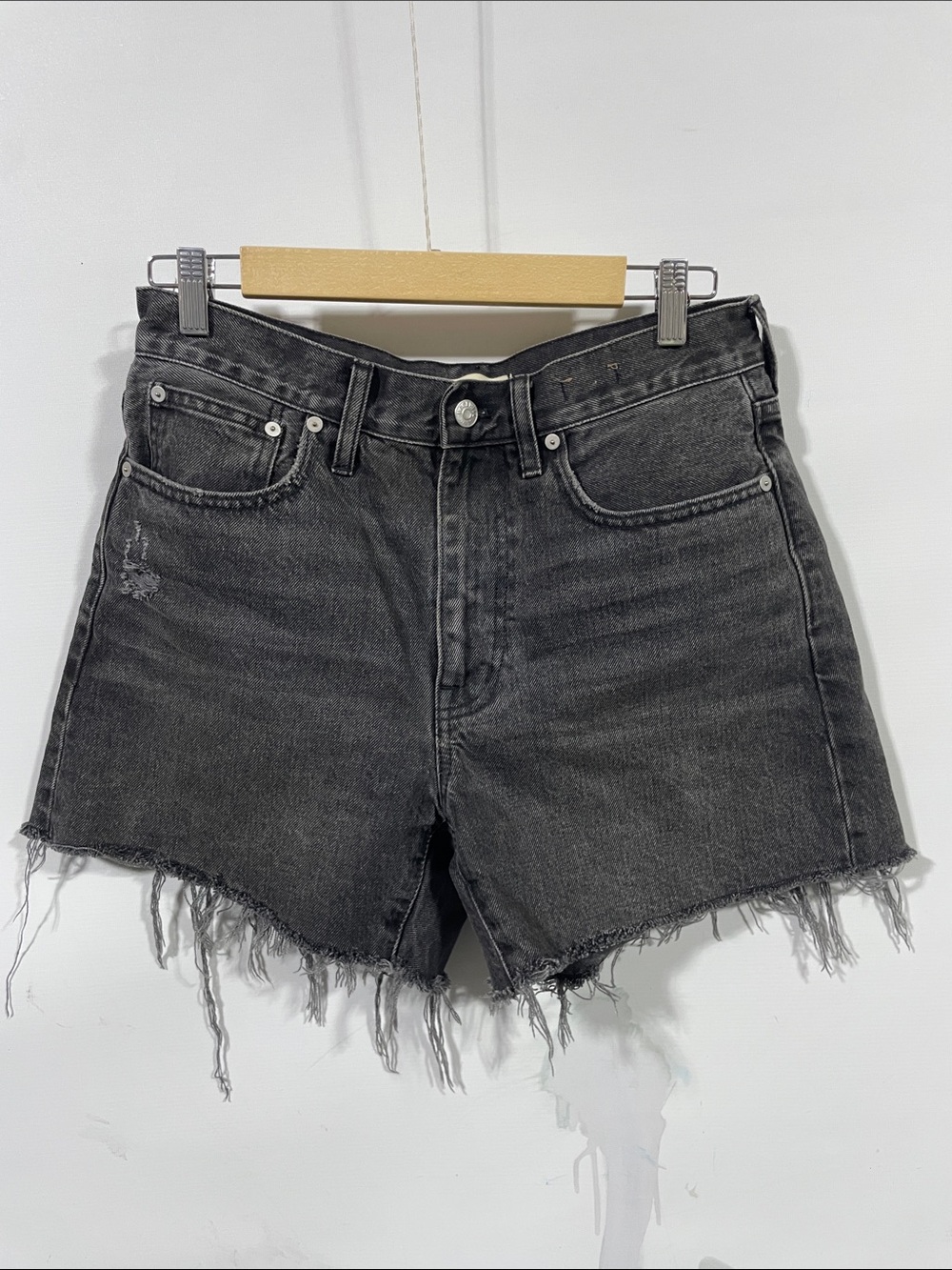 Madewell Black Frayed Hem Denim Shorts